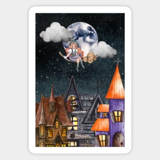 Flying Witch Halloween Night Sticker